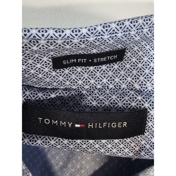 Tommy Hilfiger Mens 16 32/33 L Blue Slim Fit Stretch Button Front Shirt - Picture 8 of 8